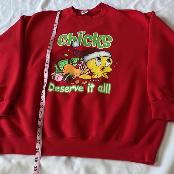 Vintage Looney Tunes Tweety Bird Christmas Holiday Oversized Crewneck - Picture 9 of 10